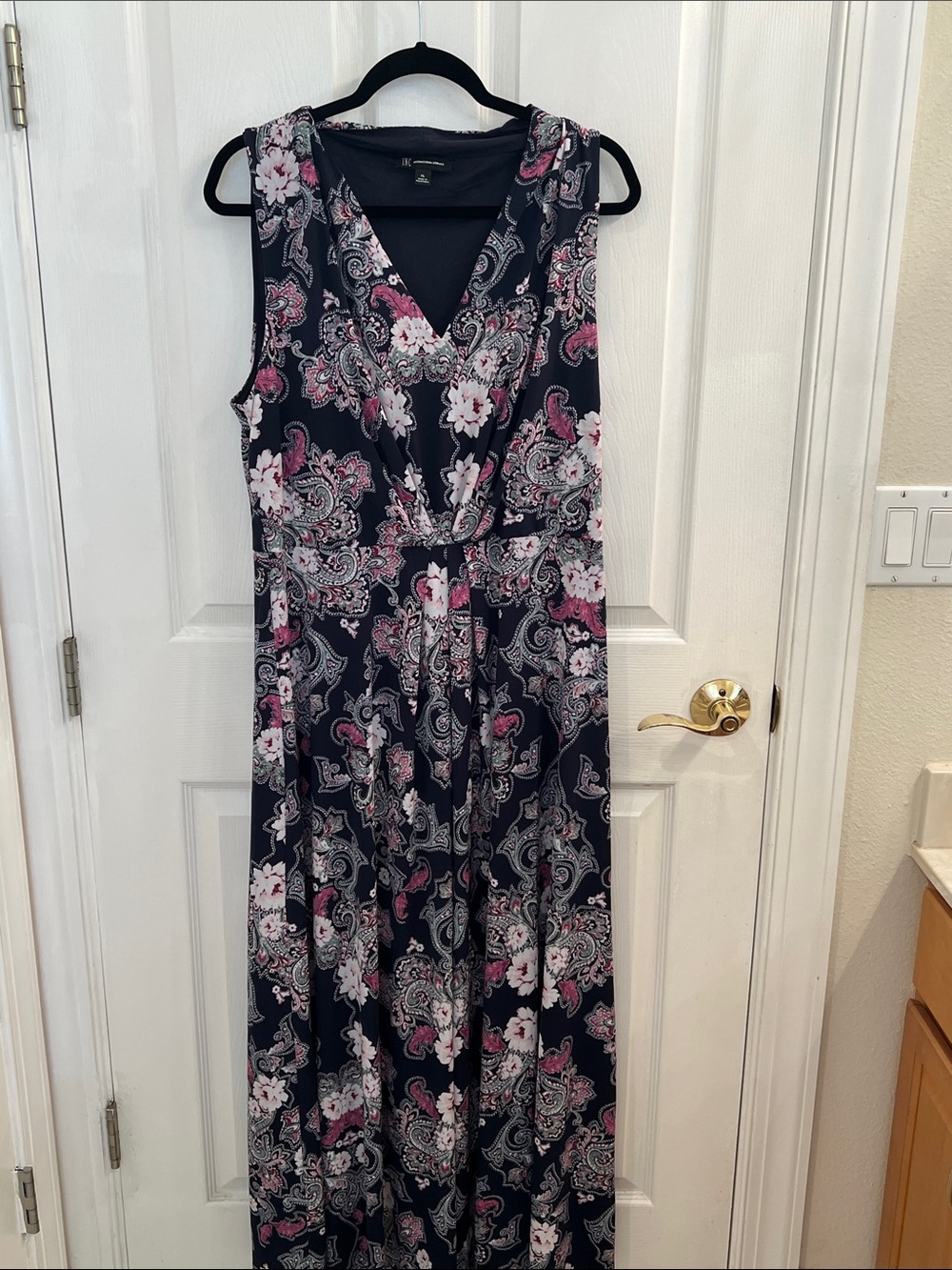 INC International Concepts Navy Floral Paisley Sleeveless Maxi Dress